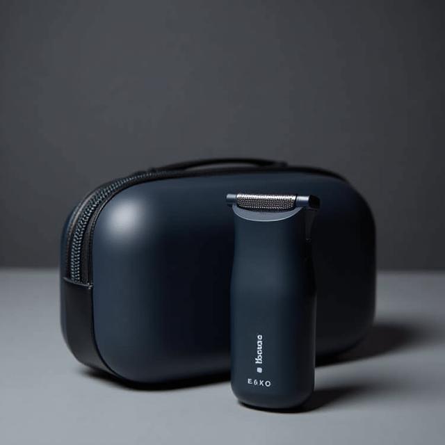 The compact BladeLogic T1 model next to its travel case.